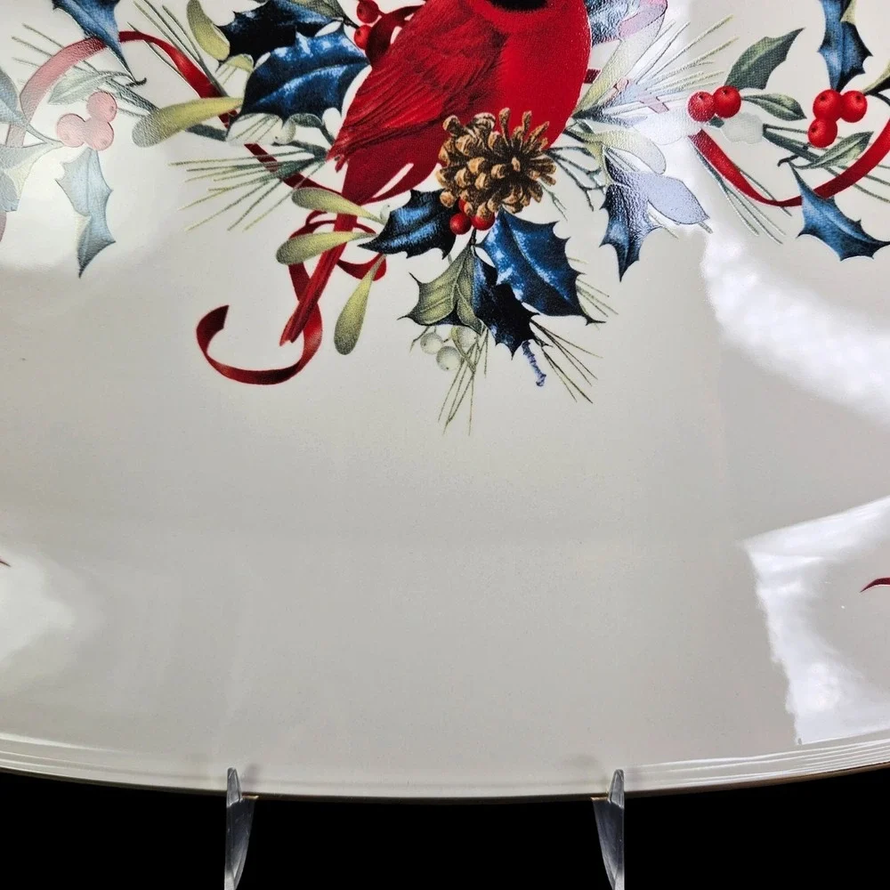 Lenox Winter Greetings Platter Oblong Serving‎ Cardinal Xmas Catherine McClung